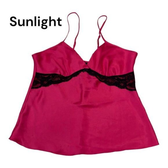 Apt 9 Womens Intimates Top Sz L Pink Satin-Black Lace-Sleeveless Sleepwear - Picture 1 of 10